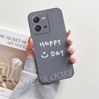 เคสโทรศัพท์มือถือ VIVO V25 V25e Y22S Y22 Y02S Y16 5G 4G 2022 New Smartphone Casing Happy Day Smiling Face Phone Case Matte TPU Softcase Solid Color Couple Loves Back Cover Cases VIVOV25 VIVOV25e