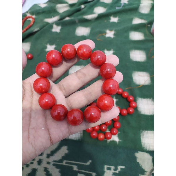 MERAH NEW Red Coral Marjan Gold Fiber Bracelet Dim 14 16 18 mm Red Stone Spiral Original