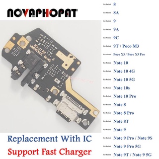 แท่นชาร์จพอร์ต USB สายเคเบิลอ่อน พร้อมไอซีชาร์จเร็ว สําหรับ Xiaomi Redmi 8A 9A 9C Poco M3 X3 Note 10 5G 10s 8 8T 9s 9 9s 9T Pro Prime