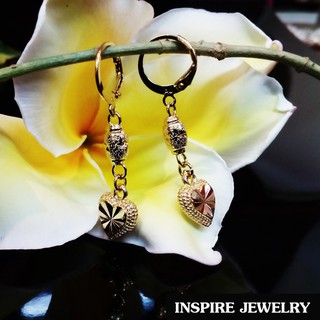 INSPIRE JEWELRY  ต่างหูห่วงทองต่อลาย ห้อยหัวใจทองตอกลาย long 4cm