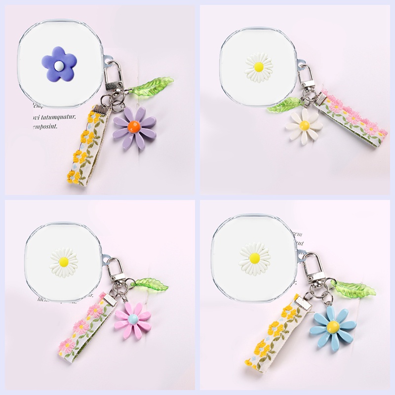 เคสใส แบบนิ่ม ลายดอกไม้น่ารัก พร้อมพวงกุญแจ สําหรับ Baseus Encok TWS WM01 Baseus WM02 Plus WM02+