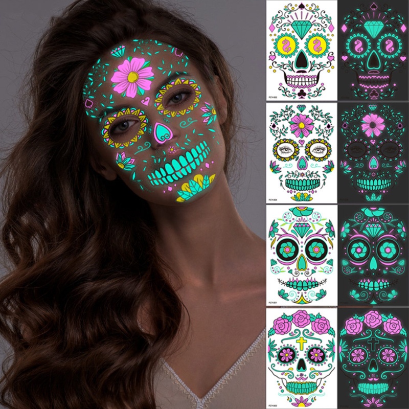 SIY Fashional Skulls and Flowers Stickers Stage Make Up Tattoo for Halloween Decors