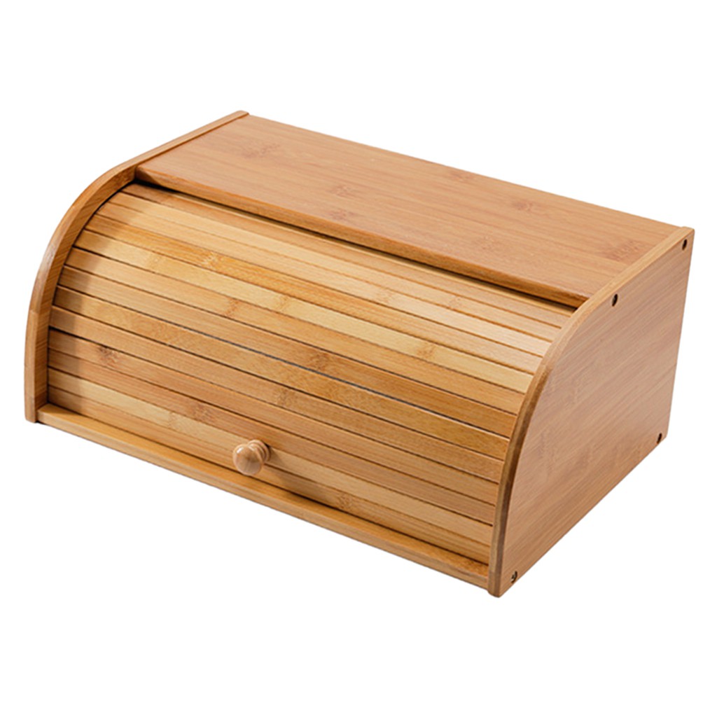 NEWGOODChiwanji Wooden Bread Box Roll Top Bin Storage Loaf Kitchen