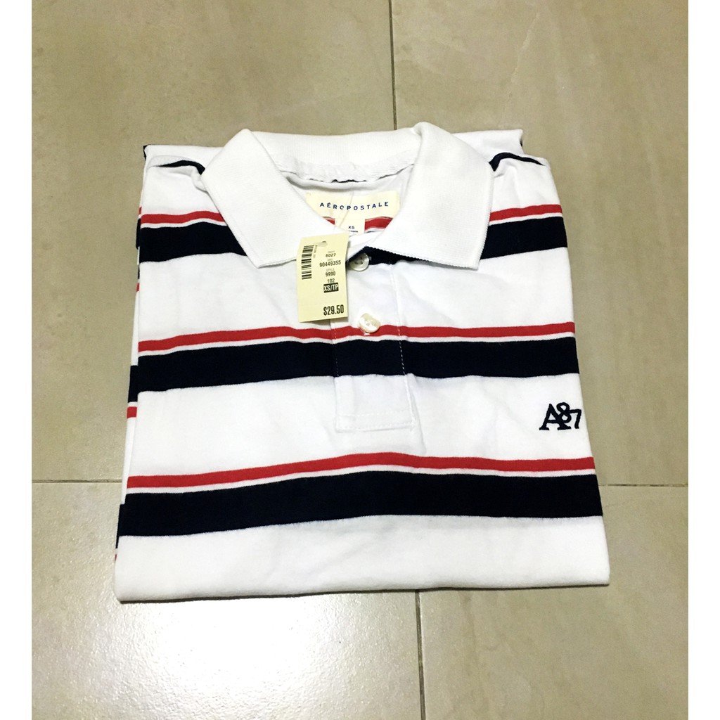 NEW: A87 Striped Jersey Polo, BLEACH, XSMALL