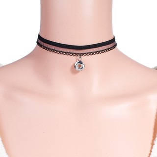 สร้อยคอ Choker แฟชั่น ผ้าริบบิ้นโพลีเอสเตอร์ จี้เงินรูปกระดุมกลมขนาด 12 มม.