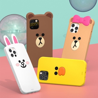 ของแท้ เคสโทรศัพท์มือถือ ซิลิโคนนิ่ม กันกระแทก ลาย Line Friends 3D Bear Brown &amp; Cony &amp; Sally สําหรับ iPhone 13 Pro Max 13 12 Pro Max 11 Pro Max