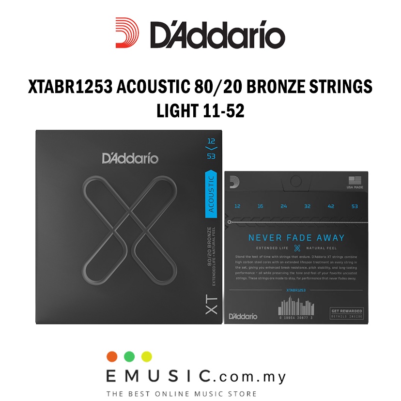 D'ADDARIO Daddario XT Acoustic 80/20 สายบรอนซ์, เบา, 12-53 (XTABR1253 / Daddario / D Addario)