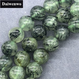 Prehnite Green Rutilated Quartz ลูกปัดสีเขียวไหมทองควอตซ์ 6-12mm มิลลิเมตรรอบธรรมชาติหินเครื่องประดับ DIY