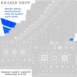 Amaoe SAM 1-15 BGA ชุดแผ่นฉลุลาย สําหรับ Samsung J1 Note5 A520 A310 A9 J5 S8+ S8 NOTE8 NOTE10 S20 S21 CPU Power Chips SAM14