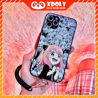 SPY×FAMILY Anya Forger เคสโทรศัพท์มือถือกระจกนิรภัย ลายการ์ตูนอนิเมะ สีดํา และสีขาว สําหรับ iphone 14 MAX 11 13PRO 12 mini 7 8PLUS XS MAX 6SPLUS XR X SE2020 6
