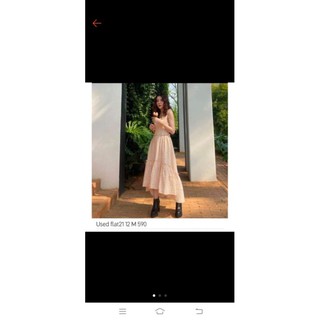 เดรสยาว Flat2112 ลายดอกไม้ สีส้มโอรสน่ารักไซส์ M ไม่มีตำหนิ