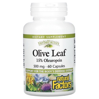 Olive Leaf 500 mg, 60 Capsules Natural Factors, Herbal Factors, สารสกัดใบมะกอก