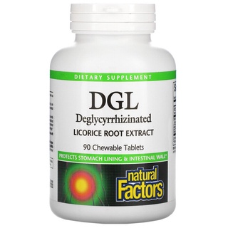 DGL Deglycyrrhizinated Licorice Root Extract, สารสกัดจากรากชะเอมเทศ , กรดไหลย้อน  90 Chewable Tablets, Natural Factors