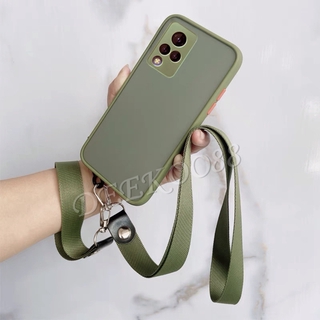 Ready Stock เคสโทรศัพท์ VIVO V21 5G V20 V20Pro V20SE Casing Camera Lens Protection Luxury Transparent Matte PC Back Cover with Hand Strap and Neck Rope Phone Case เคส วีโว่V21