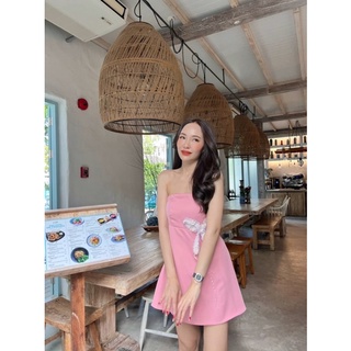 🎊🌈 เดรสเกาะอก โบว์กากเพชร เดรสแต่งโบว์ เดรสผ้าทวิต เดรสสม็อค 🎊🌈