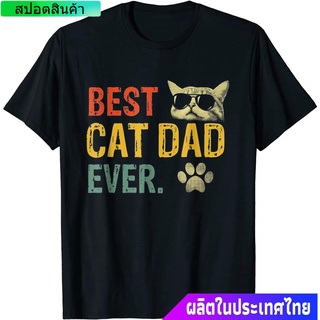 feytui ใหม่ แมว น่าสนใจ น่ารัก  Vintage Best Cat Dad Ever T-Shirt Cat Daddy Gift T-Shirt คอกลม แฟชั่น  ผ้าฝ้ายแท้ เสื้อย