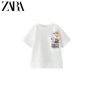 Zara เสื้อยืดแขนสั้น ผ้าฝ้าย พิมพ์ลายสนูปปี้ แฟชั่นฤดูใบไม้ผลิ และฤดูร้อน สําหรับผู้ชาย และผู้หญิง