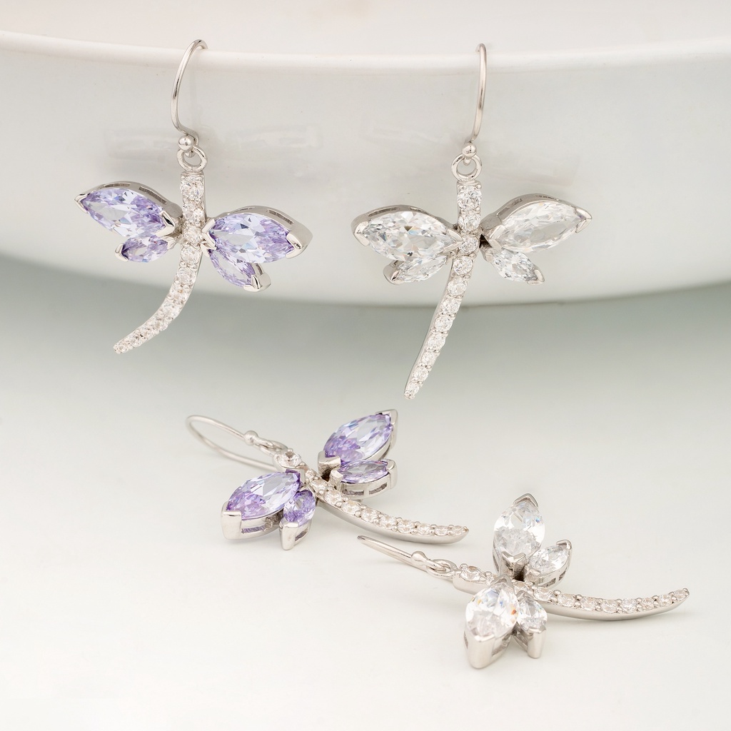 AR-Kang Collection* AKE1414 ต่างหู white cz , Lavender-cz(เงินแท้92.5%)