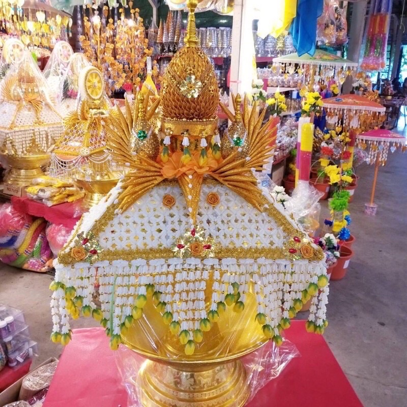 ถูกและดีที่สุด พานแว่นฟ้าสีทอง ใบใหญ่ อย่างหนา เกรด A (ประกอบสำเร็จพร้อมใช้งาน) ครอบไตร สีสวยมาก ทนทานงานคุณภาพ ส่งไว - รูปที่ 3