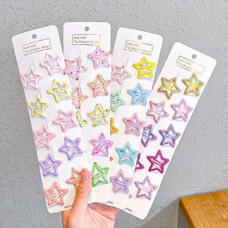 กิ๊บติดผม รูปดาวน่ารัก สีสันสดใส เครื่องประดับ สําหรับเด็กผู้หญิง จํานวน 10 ชิ้น
