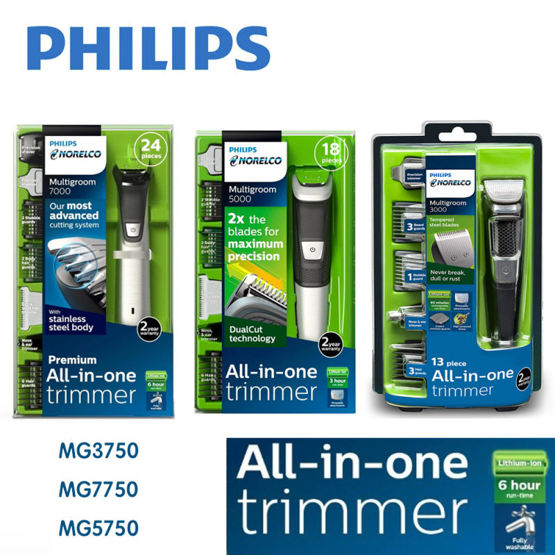 Philips Hair Clipper MG3750 MG7750 MG5750 Norelco Multigroom Series 3000  Multipurpose Electric Shaver Men's Rechargeable | Shopee Thailand