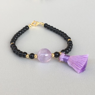 สร้อยข้อมือหิน Amethyst &amp; Onyx แท้