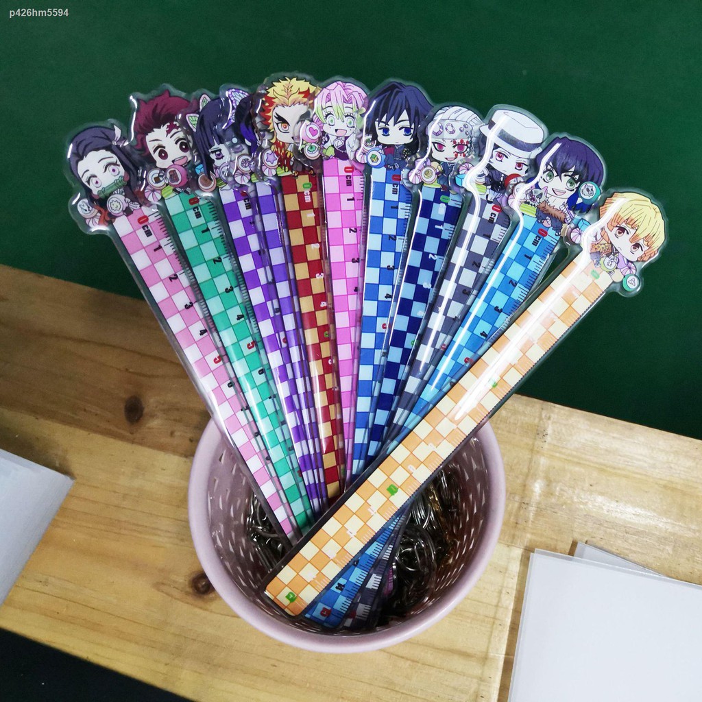 ไม้บรรทัดNew Demon Slayer Blade Plaid Ruler Set Cute Creative Tanjirou ...