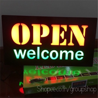 ป้ายไฟ LED  ป้ายไฟ open welcome  ป้ายไฟเปิดร้าน ป้ายไฟสำเร็จรูป รุ่น กล่องเขียว