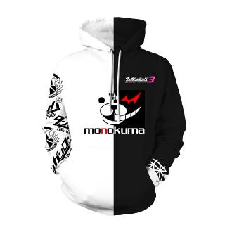 Danganronpa Monokuma คอสเพลย์เครื่องแต่งกาย Unisex Hoodie เสื้อกันหนาว Hooded สีดำสีขาวหมีสบายๆ Pullover