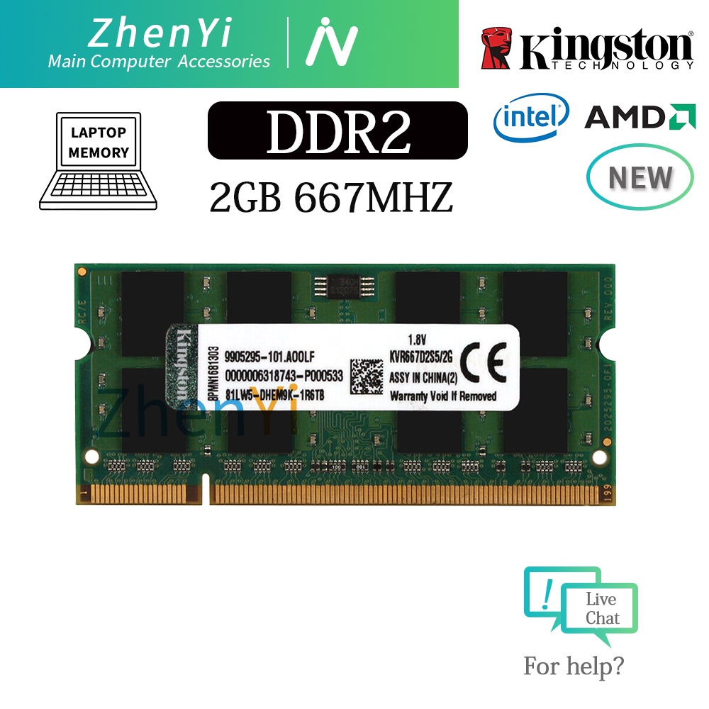 Kingston 2Gb Ddr2 667Mhz Pc2-5300S Kvr667D2S5/2G Sodimm สมุดโน้ตบุ๊คหน่วยความจําแล็ปท็อป Ram Ad22