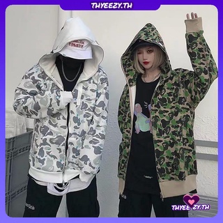 Tide แบรนด์ hip-hop camouflage แจ็คเก็ตนักเรียน shark เสื้อกันหนาวผู้ชายและผู้หญิงคู่ hooded ซิปบางกำมะหยี่ jacket