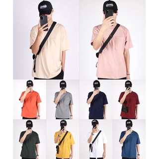 looker เสื้อยืดสีพื้น ผ้า cotton "ทรงOversize" เป๋าอกซ้าย