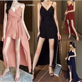 TW11098 Jumpsuit สายเดี่ยวขาสั้น แต่งคลุมกระโปรง