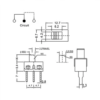 Slide Switch 1P2T สวิตซ์เลื่อน SS-12D10 3ขา