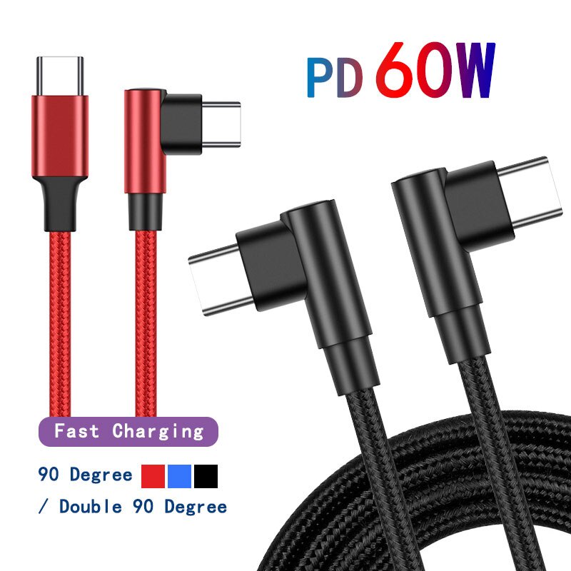 0.25 M/0.5 M/1 M/2 M 90 องศาข้อศอก USB Type C ถึง Type C สายชาร์จ PD 60W Fast Charge ข้อมูล Sync สําหรับ Samsung S24 S23 S22 S21 Ultra Plus