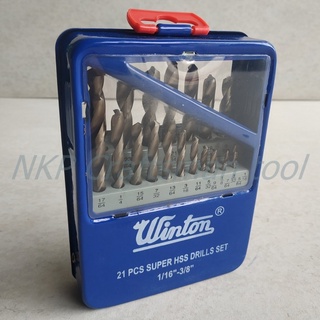 ชุดดอกสว่านเจาะเหล็ก WINTON 21 PCS SUPER HSS DRILLS SET 1/16"- 3/8" อย่างดี ทนทาน