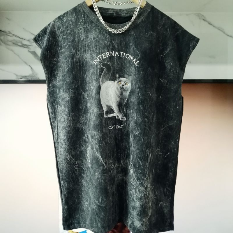 เสื้อแขนกุดหลากสี มือหนึ่ง Oversize อก44-46" ผ้าฟอก ลายวง/น่ารัก เสื้อแขนกุดผู้ชาย ผู้หญิง