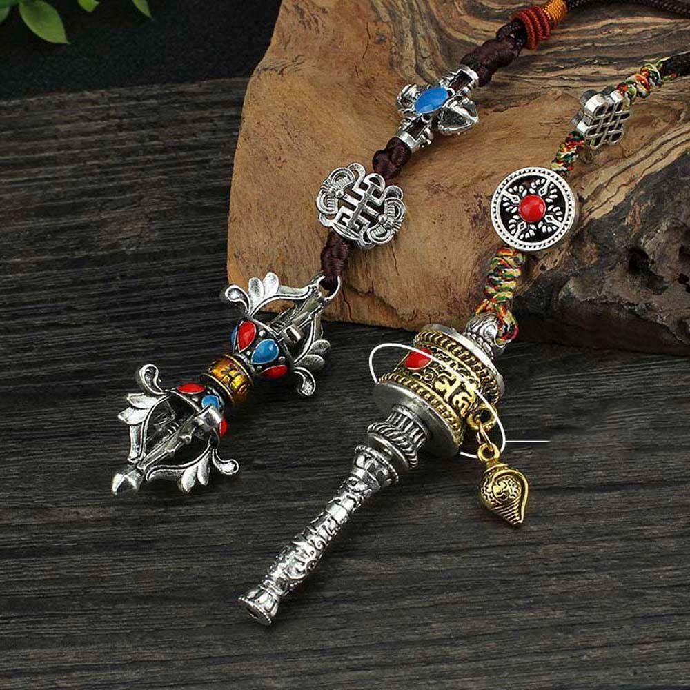 OCEANMAP Ethnic style Prayer Wheel Pendants Safety Buddhist keychain ...