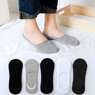 Mens solid color cotton invisible socks with non-slip rubber