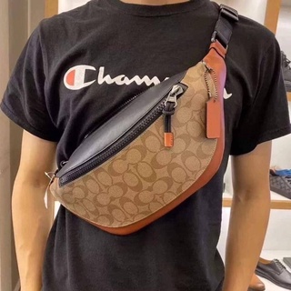 😄🥰คาดอกชาย COACH พร้อมส่ง WARREN BELT BAG IN COLORBLOCK SIGNATURE CANVAS (COACH C8386)