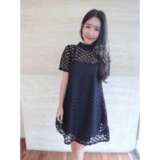 👗Dress👗 เดราแขนสั้นผ้าลูกไม้