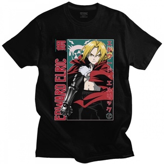 เสื้อยืดผ้าฝ้าย เสื้อยืดแขนสั้น ผ้าฝ้าย พิมพ์ลายมังงะ Edward Elric Fullmetal Alchemist สไตล์ญี่ปุ่น สําหรับผู้ชาย