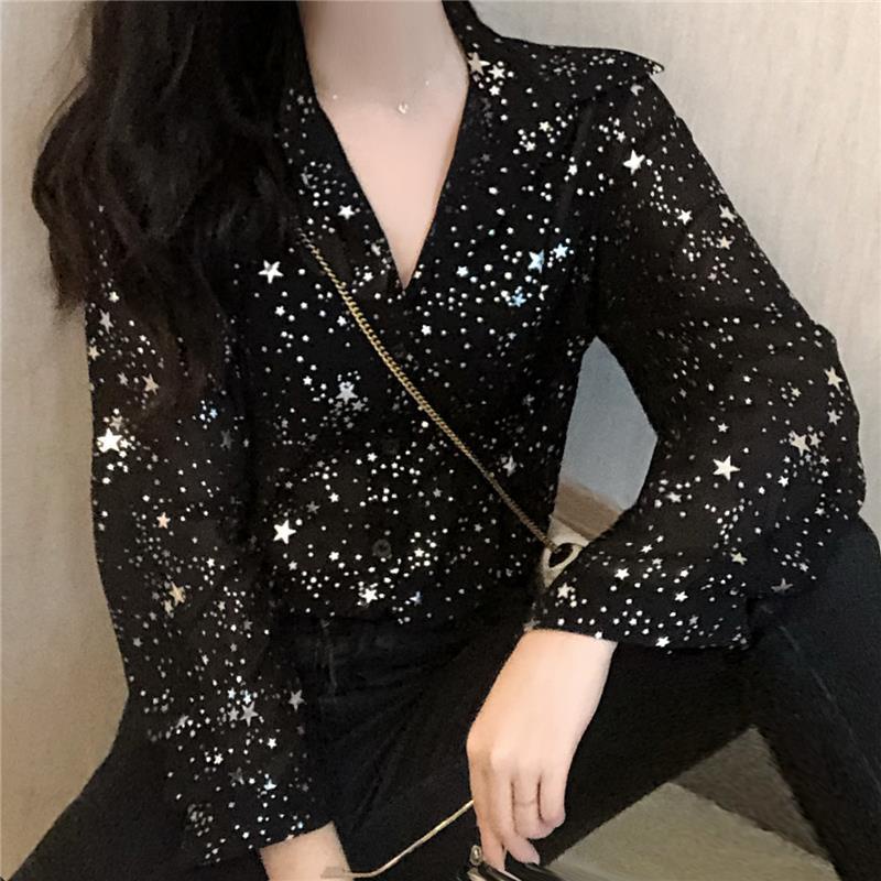 ราคาถูก และสวย จัดส่งฟรี เสื้อแขนยาว ผ้าชีฟอง ปักเลื่อม หรูหรา แฟชั่นใหม่ สําหรับผู้หญิง