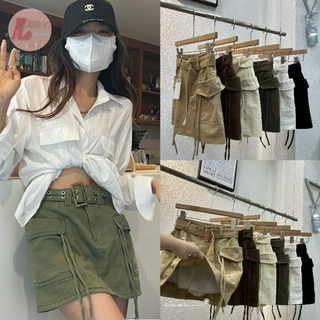 LADY_JEANS#684(ใส่โค้ด LADYJ8 ลดทันที 15%)กระโปรงแฟชั่นฟรีเข็มขัด แนวแคมป์ปิ้ง คาร์โก้มีซับใน ผู้หญิง พร้อมส่ง