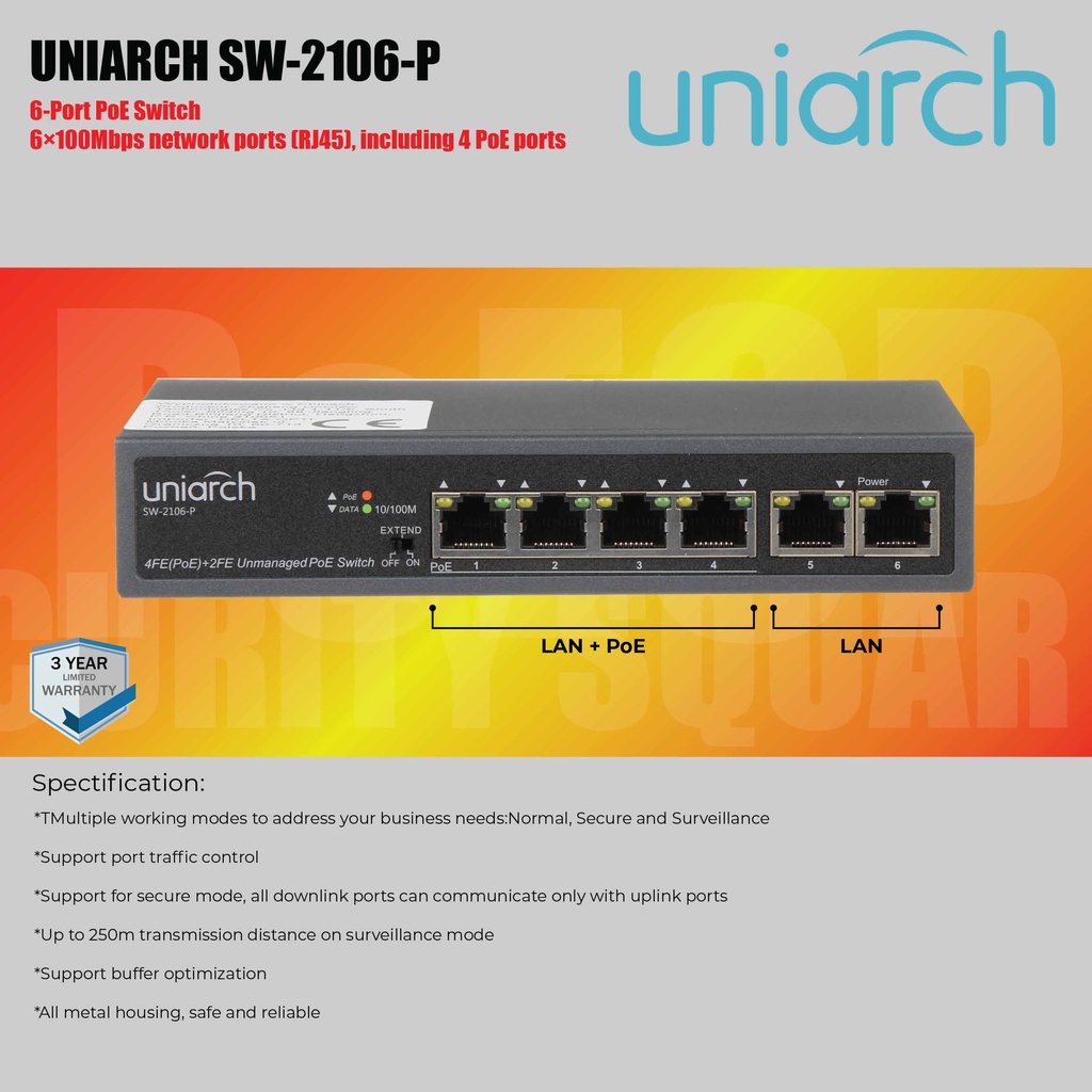 สินค้าใหม่ Uniarch SW-2106-P 6-Port PoE Switch