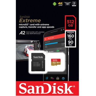 SanDisk EXTREME microSDXC UHS-I A2 512GB reads 160MB/s and writes 90MB/s (SDSQXA1-512G-GN6MA)