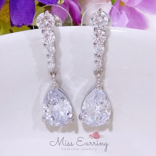 Miss Earring ต่างหูเงินแท้ 92.5% เพชรสวิส CZ ทรงหยดน้ำ อะไหล่สีเงิน เหมาะใส่ได้ทุกวัน ไม่แพ้ไม่คัน น้ำหนักเบา พร้อมส่ง