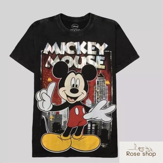 เสื้อยืดมิคกี้เม้าส์ Mickey Mouse การ์ตูนลิขสิทธิ์แท้ สีดำฟอก