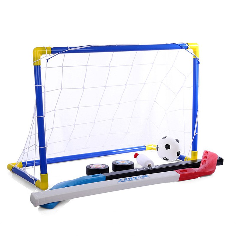 2 in 1 Outdoor/Indoor Kids Sports Soccer & Ice Hockey Goals with Balls and Pump Primmage G