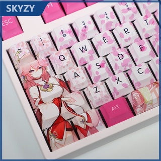 Genshin Impact keycap Cherry Prifile Yae Miko Miss Fox ธีมอะนิเมะ keycap PBT Dye sublimation คีย์บอร์ด keycap 108 คีย์